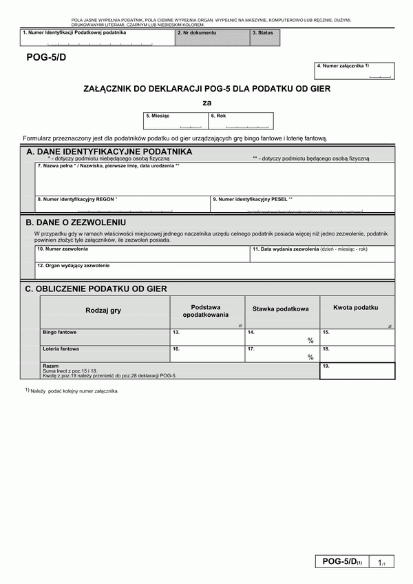 POG-5/D (1) (archiwalny) Załącznik do deklaracji POG-5 dla podatku od gier