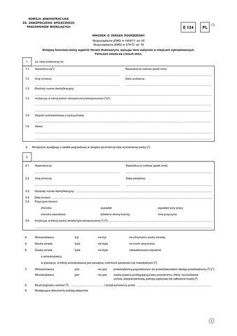 ZUS-E 124 Wniosek o zasiłek pogrzebowy