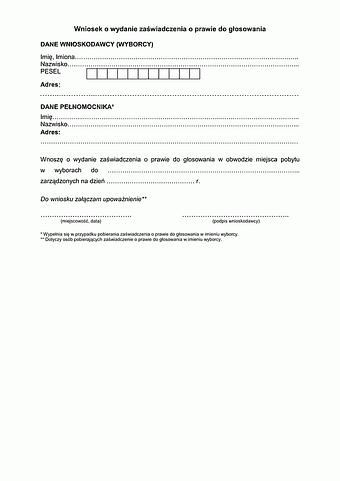 WWZPG Wniosek o wydanie zaświadczenia o prawie do głosowania 