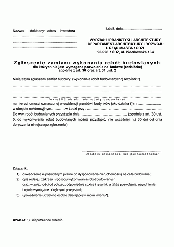 ZRB-Ł Zgłoszenie zamiaru wykonania robót budowlanych Łódź