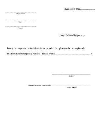 WWZPG-B Wniosek o wydanie zaświadczenia o prawie do głosowania Bydgoszcz