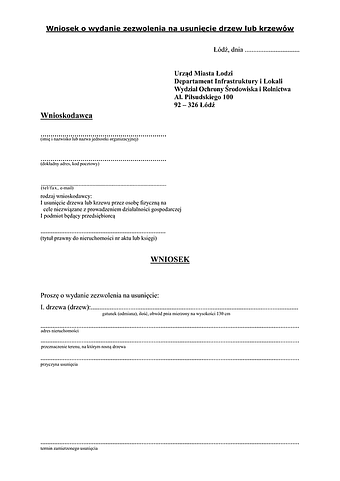 WWD-Ł Wniosek o wydanie zezwolenia na usunięcie drzew lub krzewów Łódź