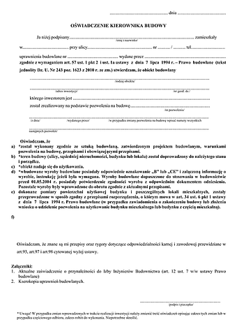 OKBZR-T Oświadczenie kierownika budowy Toruń