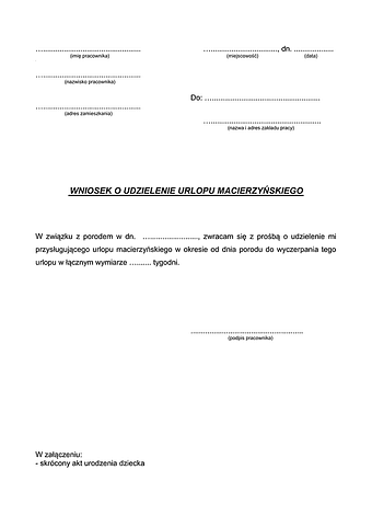 WUMP Wniosek o urlop macierzyński po porodzie 