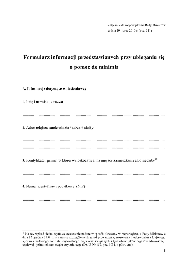 PFRON INF-O-P-dM (archiwalny) Formularz informacji przedstawianych przy ubieganiu się o pomoc de minimis