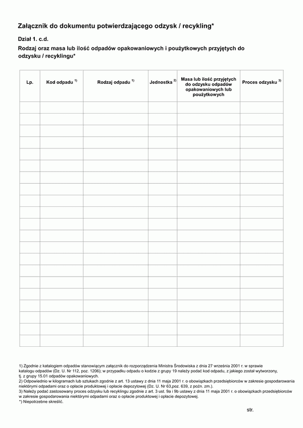 DPR-zal (archiwalny) Załącznik do dokumentu potwierdzającego odzysk / recykling