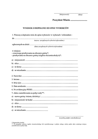 WDSW Wniosek o dopisanie do spisu wyborców 