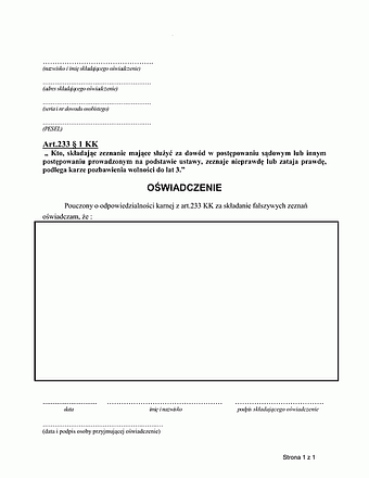 OOK Oświadczenie o odpowiedzialności karnej z art. 233 KK