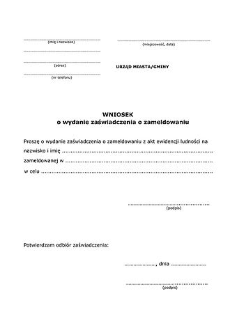 WoWZZ Wniosek o wydanie zaświadczenia o zameldowaniu