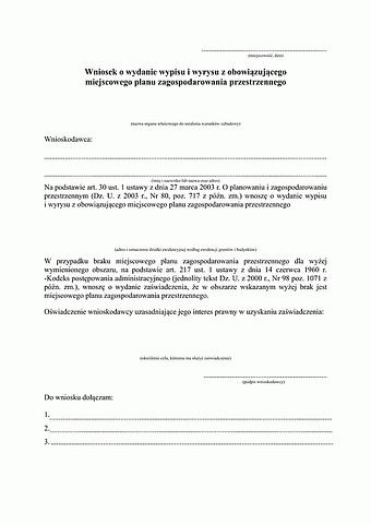 WoWW Wniosek o wydanie wypisu i wyrysu z obowiązującego miejscowego planu zagospodarowania przestrzennego