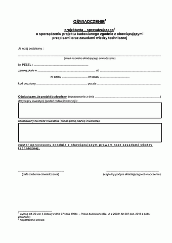 OPS Oświadczenie projektanta-sprawdzającego o sporządzeniu projektu budowlanego zgodnie z obowiązującymi przepisami oraz zasadami wiedzy technicznej