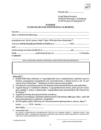 WoZDPB-Po Wniosek o zmianę decyzji o pozwoleniu na budowę Poznań