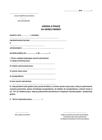 UoPOP Umowa o pracę na okres próbny 