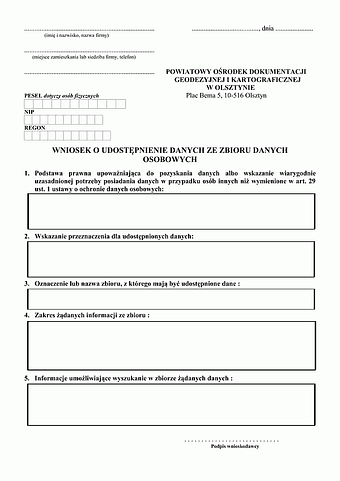 WoUD-Ol Wniosek o udostępnienie danych ze zbioru danych osobowych powiat Olsztyn