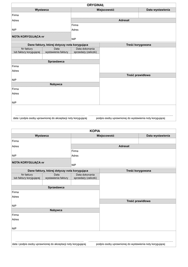 NK (archiwalny) Nota korygująca