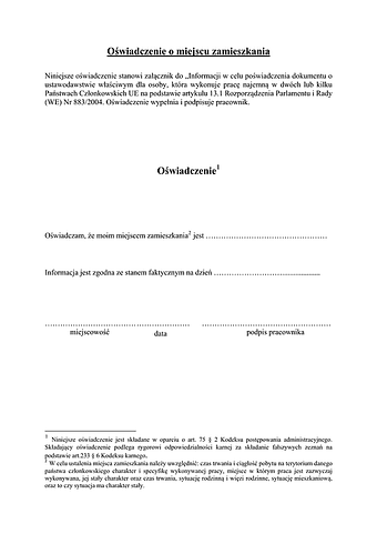 ZUS OoMZ Oświadczenie o miejscu zamieszkania