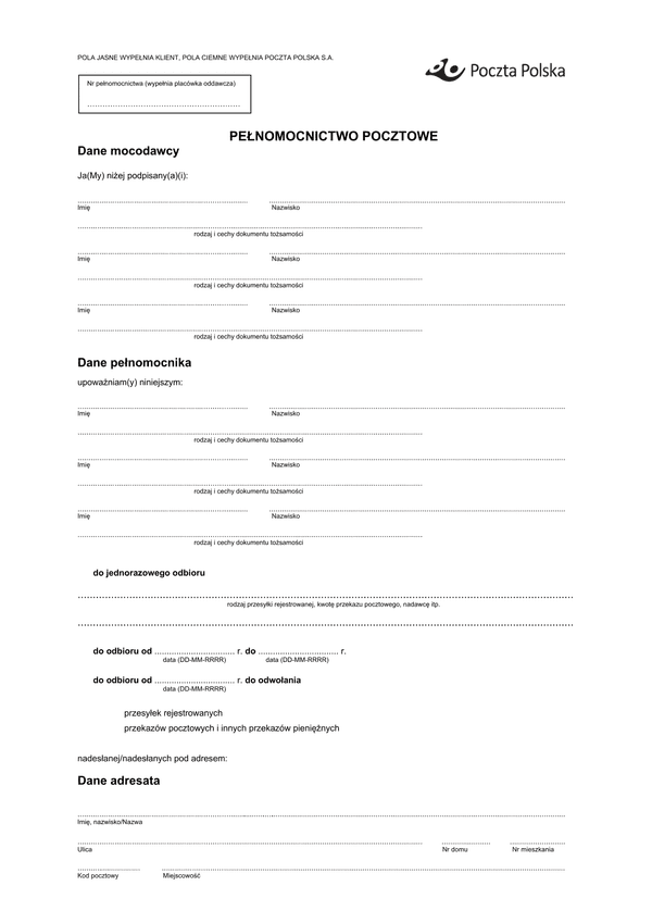 PP 88 Pełnomocnictwo pocztowe - Poczta Polska S.A.