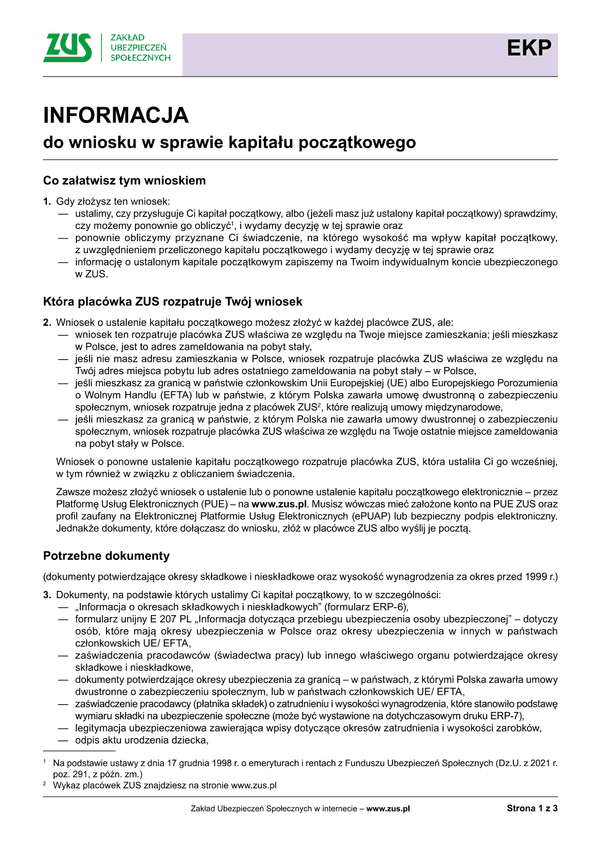 ZUS EKP inf (archiwalny) Informacja do wniosku w sprawie kapitału początkowego