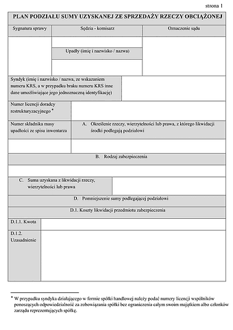 PPSRO Plan podziału sumy uzyskanej ze sprzedaży rzeczy obciążonej