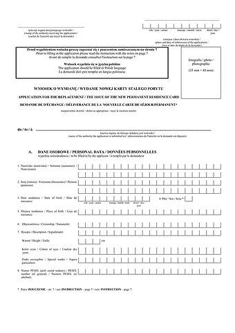 WoWNKPS Wniosek o wydanie/wymianę nowej karty pobytu stałego (UE)