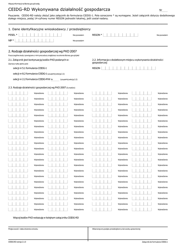 CEIDG-RD (2.1) (archiwalny) Wykonywana działalność gospodarcza