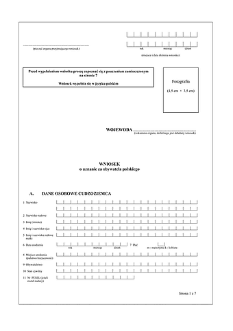 WoUOP Wniosek o uznanie obywatelstwa polskiego