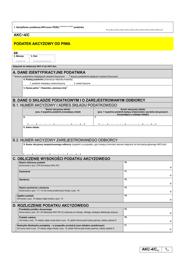 AKC-4/C (8) Podatek akcyzowy od piwa