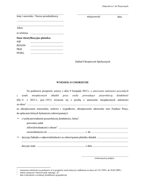 ZUS WDU-A (archiwalny) Wniosek dłużnika o umorzenie - abolicja
