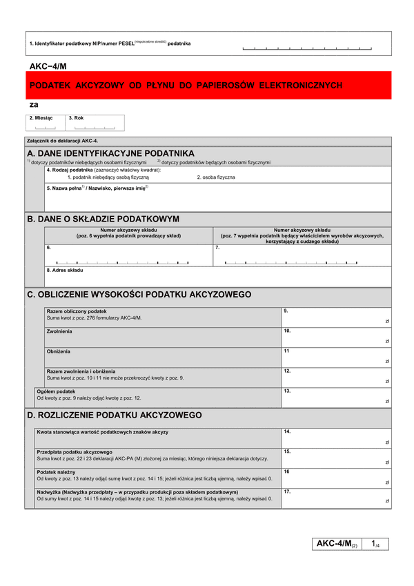 AKC-4/M (2) Podatek akcyzowy od płynu do papierosów elektronicznych