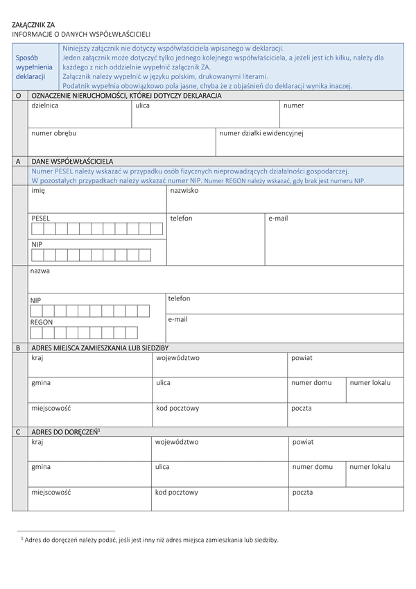 ZA Załącznik do deklaracji DL i DN - Informacje o danych współwłaścicieli