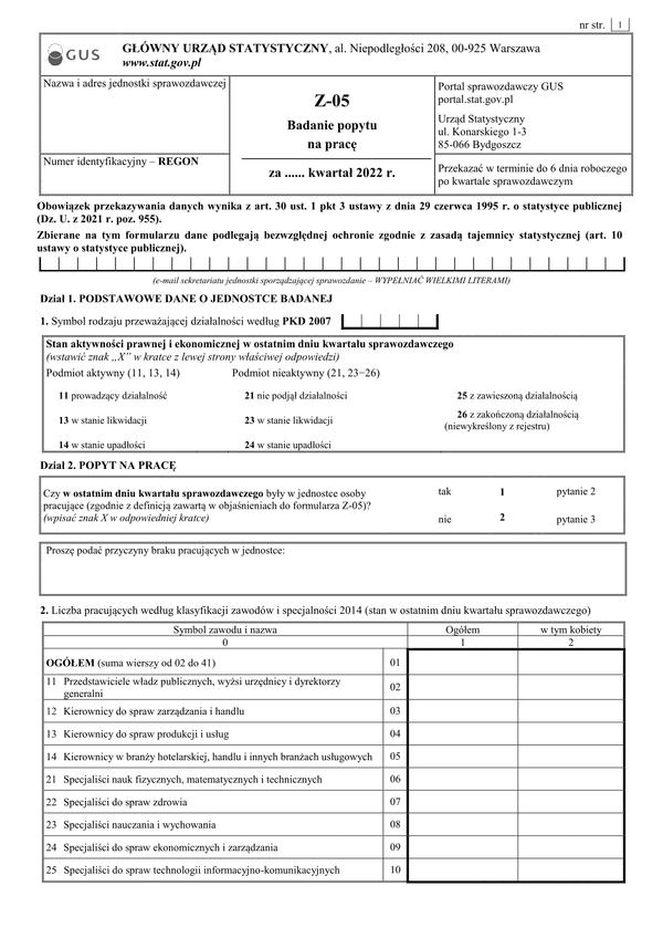 GUS Z-05 (2022) (archiwalny) Badanie popytu na pracę