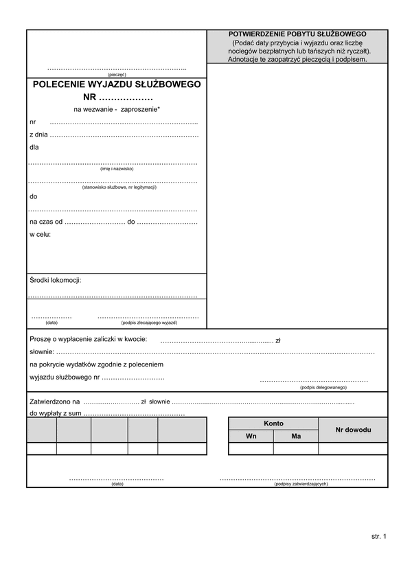 PWS (archiwalny) Polecenie wyjazdu służbowego (delegacja - 2 str.)