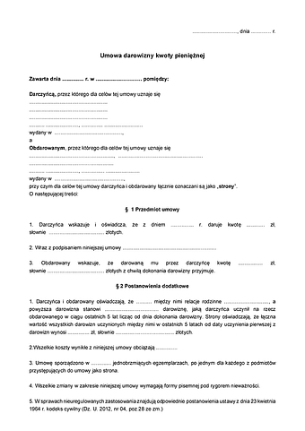 UDKP Umowa darowizny kwoty pieniężnej