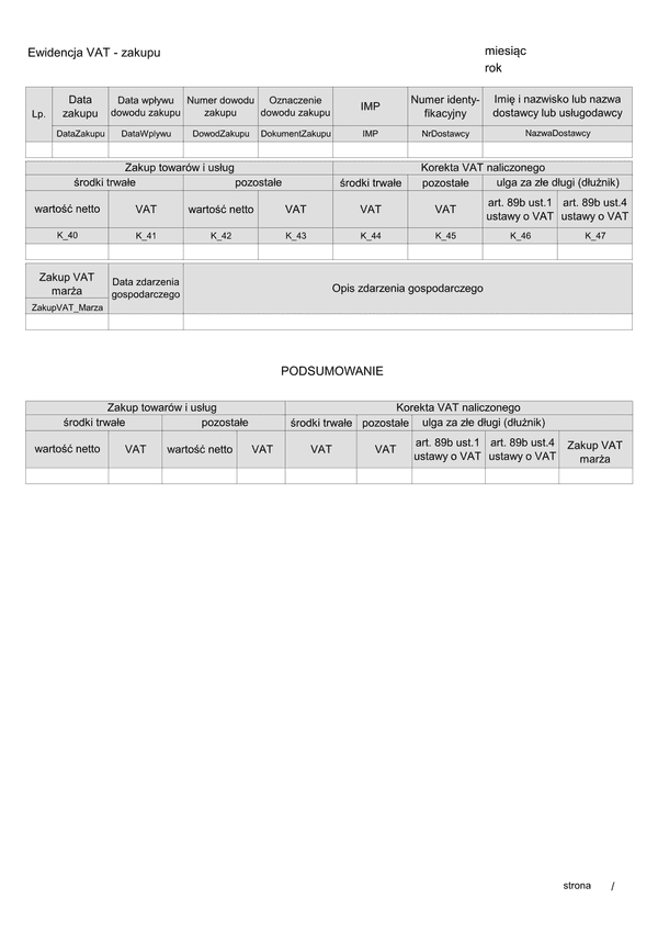 EFZp Ewidencja VAT zakup