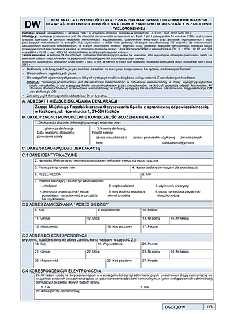 DW Deklaracja o wysokości opłaty za gospodarowanie odpadami komunalnymi w zabudowie wielorodzinnej - Kraków
