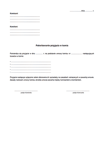 PPK Pokwitowanie przyjęcia w komis