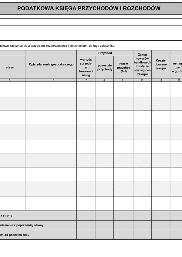 KPIR (archiwalny) Podatkowa Księga Przychodów i Rozchodów