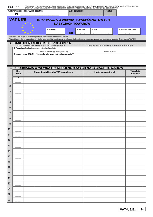 VAT-UE/B (3) (archiwalny) Informacja o wewnątrzwspólnotowych nabyciach towarów