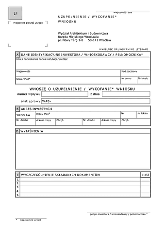 UWW Uzupełnienie / wycofanie wniosku Wrocław