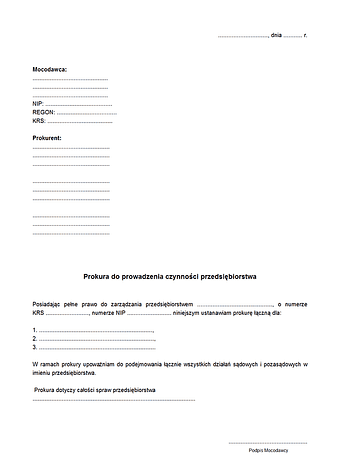 PdPCP(ł) Prokura do prowadzenia czynności przedsiębiorstwa (łączona)