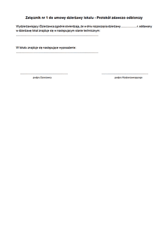 UDL-zal1 Załącznik nr 1 do umowy dzierżawy lokalu - Protokół zdawczo odbiorczy