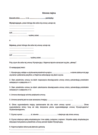 UND Umowa najmu / dzierżawy