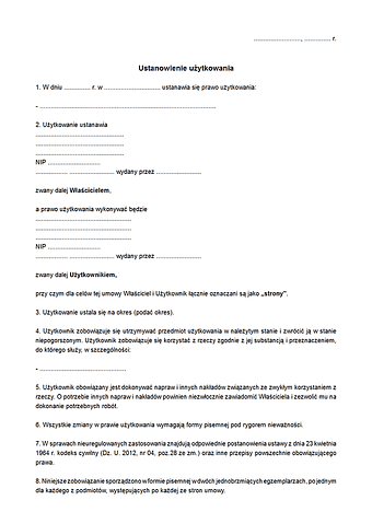 UUŻ Ustanowienie użytkowania
