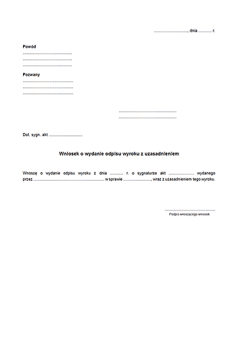 WoWOW Wniosek o wydanie odpisu wyroku z uzasadnieniem
