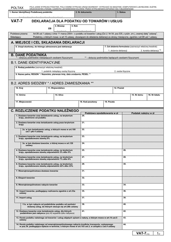 VAT-7 (12) (archiwalny) Deklaracja dla podatku od towarów i usług