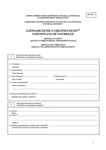 ZUS PL-AU 1 Zaświadczenie o ubezpieczeniu