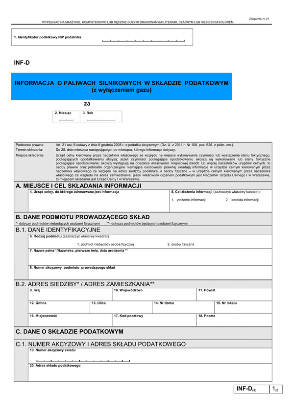 INF-D (4) (od 2013) Informacja o paliwach silnikowych w składzie podatkowym (z wyłączeniem gazu)