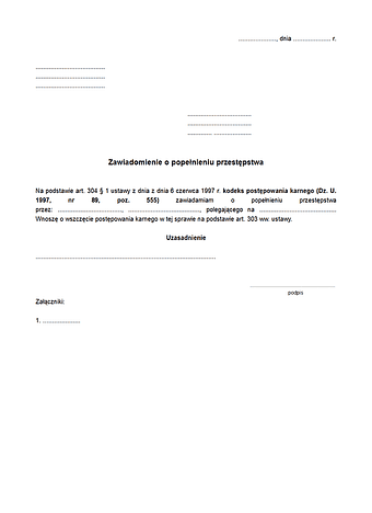 ZoPP Zawiadomienie o popełnieniu przestępstwa