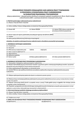 OPAToPC Oświadczenie podmiotu działającego jak agencja tymczasowej o powierzeniu wykonywania pracy cudzoziemcowi w charakterze pracownika tymczasowego