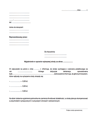 WwSWS Wyjaśnienie w sprawie wykazanej straty z działalności gospodarczej